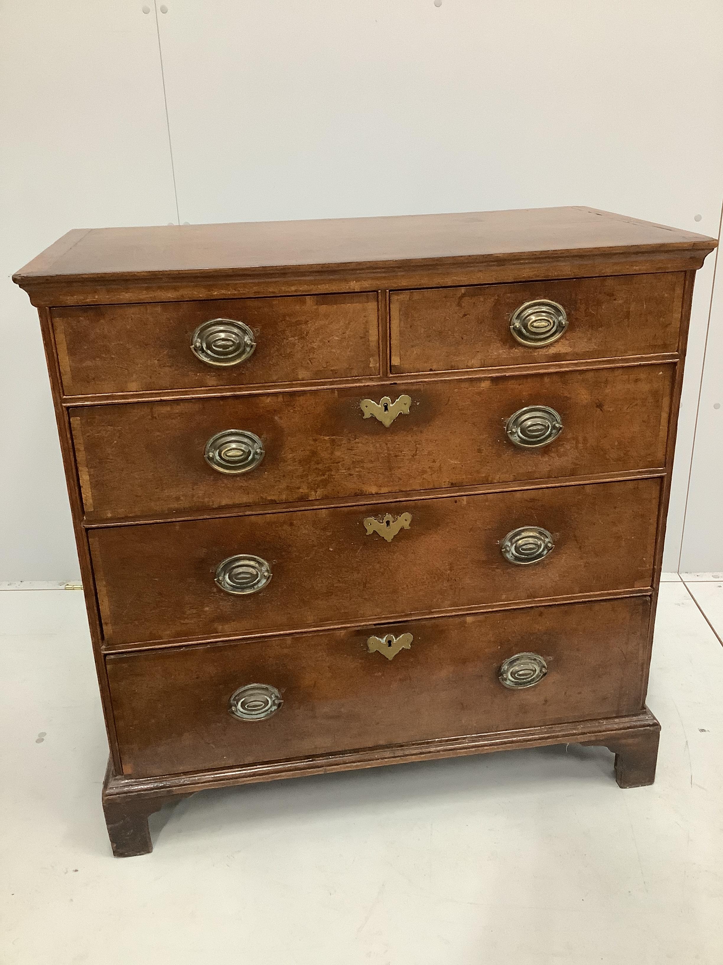 An 18th century banded oak five drawer chest, width 94cm, depth 51cm, height 95cm